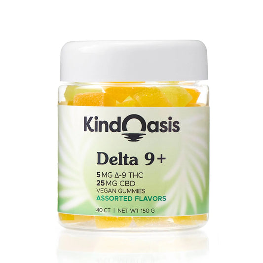 KIND OASIS — D9/CBD 5mg/25mg ASSORTED FLAVORS VEGAN GUMMIES